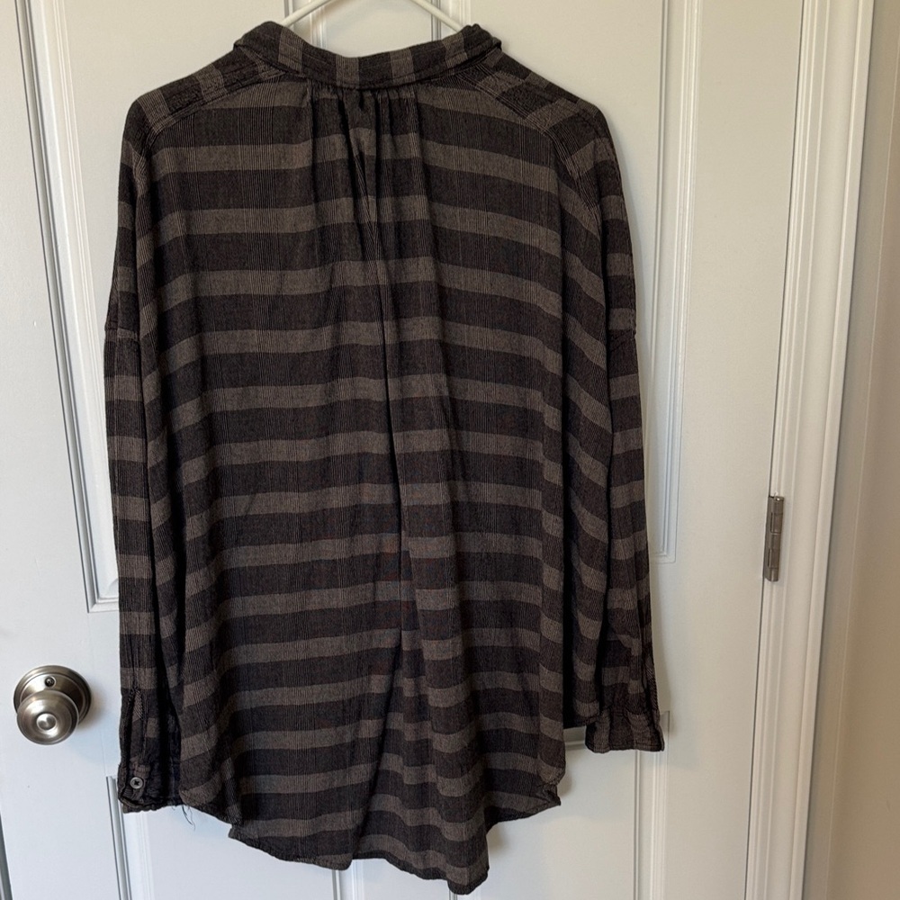 Free People Oversized Brown & Black Striped Button-Down Shirt - Picture 3 of 8
